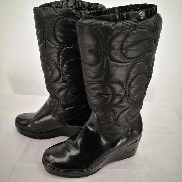 patent leather wedge boots